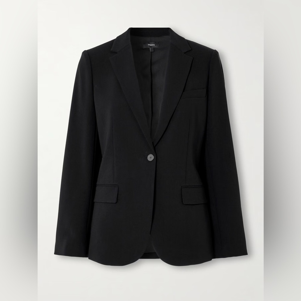Theory Black Wool Single Breast Lapel Colar Blazer size 8
